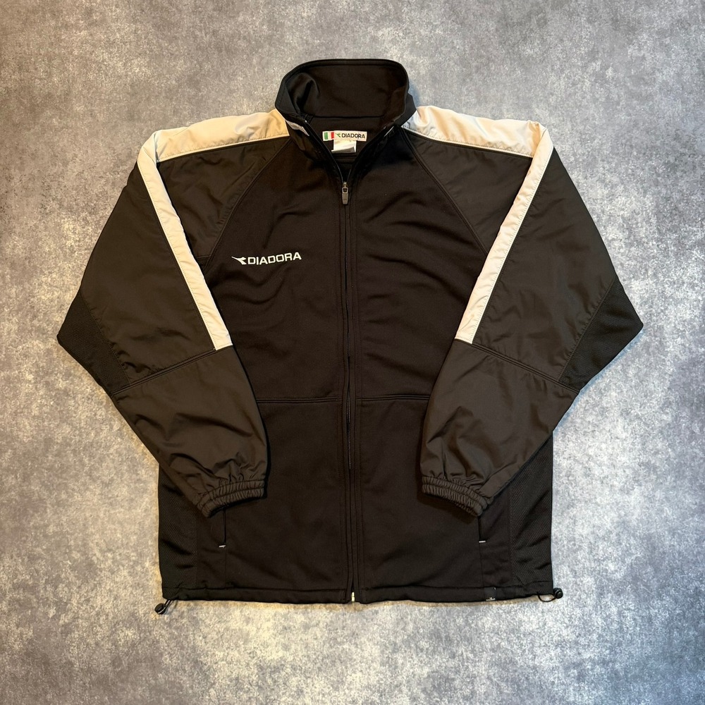 Diadora Mens‎ Black White Full Zip Track Jacket Soccer Warm Up Size Small